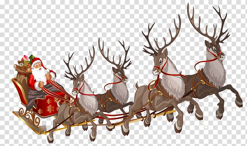 Santa Claus Reindeer Sled , Santa Sled transparent background PNG clipart