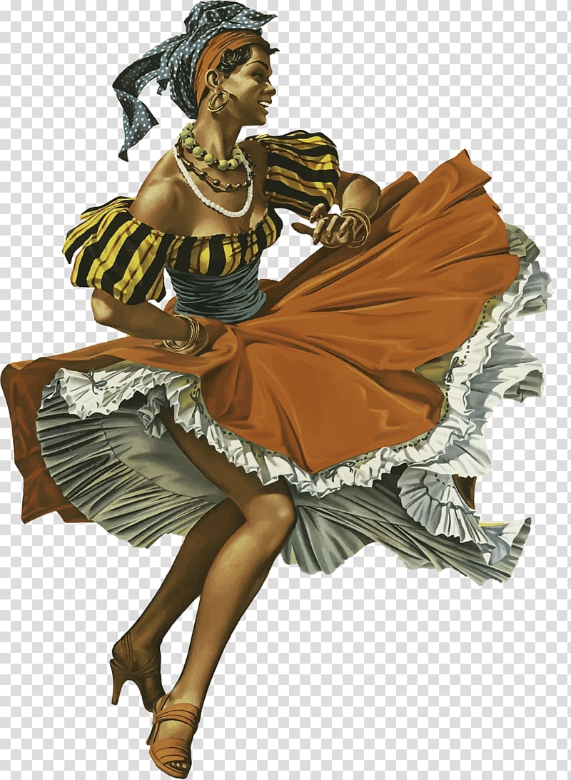 woman in dress dancing illustration, Dancer Vintage Caribbean transparent background PNG clipart