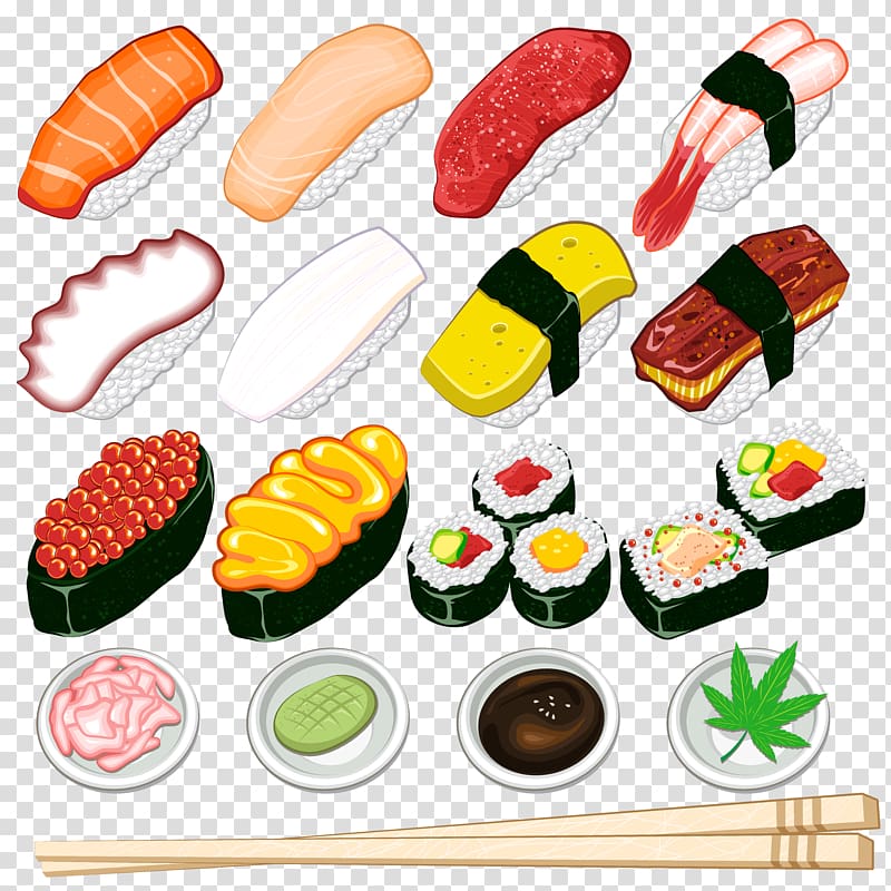 nigiri , Sushi Fast food, A variety of sushi food collection transparent background PNG clipart