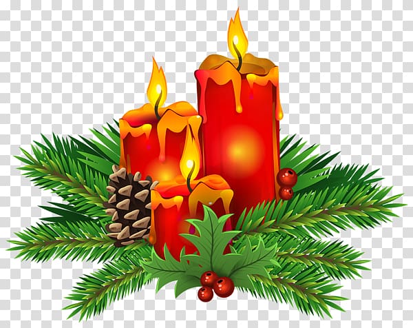 Christmas Candle , Pine boughs and candles transparent background PNG clipart