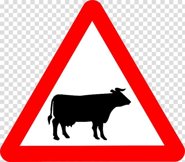 Cattle Warning sign Traffic sign Road The Highway Code, Road Banner transparent background PNG clipart