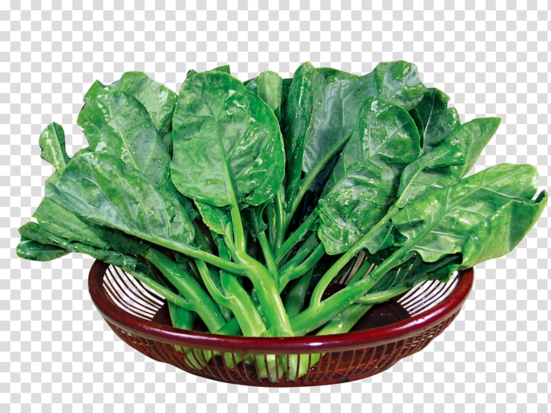 Chinese broccoli Kale Spring greens Food Romaine lettuce, Bamboo basket of Kale transparent background PNG clipart