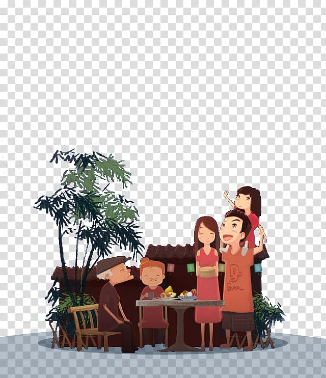 Jiaozi Reunion dinner Chinese New Year Illustration, Family reunion transparent background PNG clipart