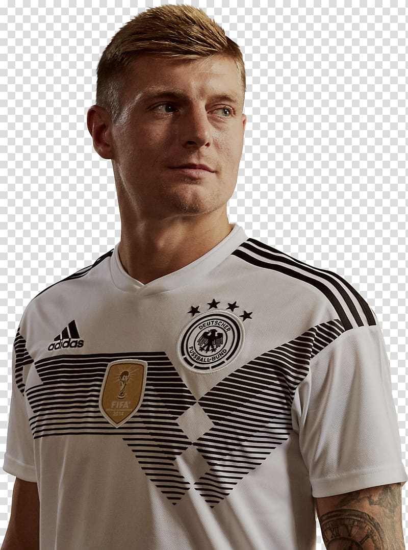 man wears white adidas soccer jersey, Toni Kroos 2018 FIFA World Cup Germany national football team Real Madrid C.F. T-shirt, Toni Kroos transparent background PNG clipart