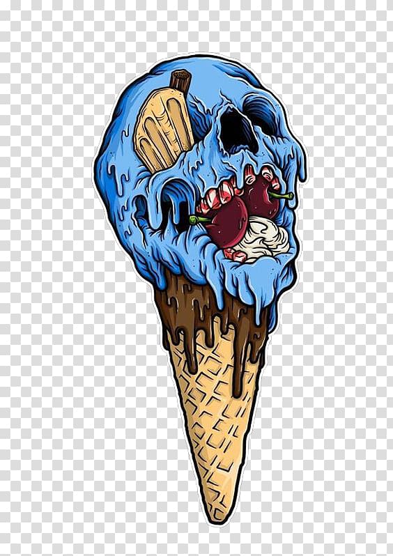 blue ice cream skull illustration, Icon, Zombie ice cream transparent background PNG clipart