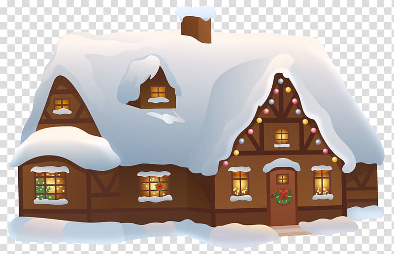 snow on top of brown house illustration, Christmas House transparent background PNG clipart