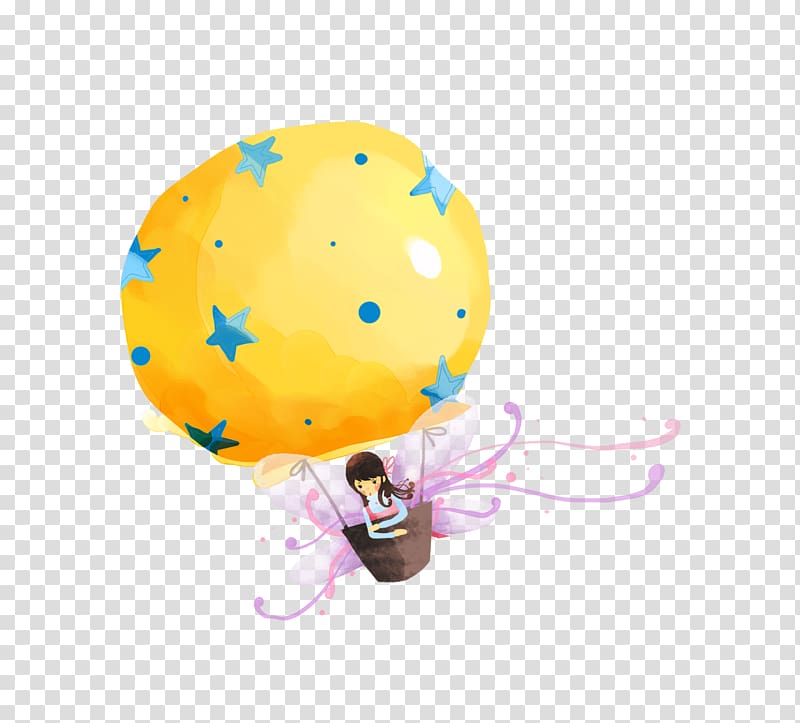 Cartoon Illustration, Girl on a hot air balloon transparent background PNG clipart