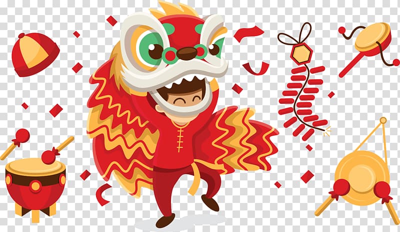 dancing dragon illustration, Lion dance Chinese New Year, Chinese lion dance material transparent background PNG clipart