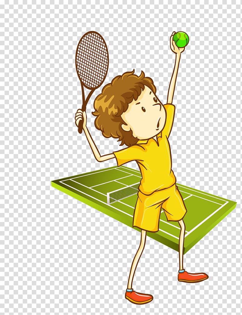 Tennis Cartoon Illustration, cartoon hand painted campus tennis game transparent background PNG clipart