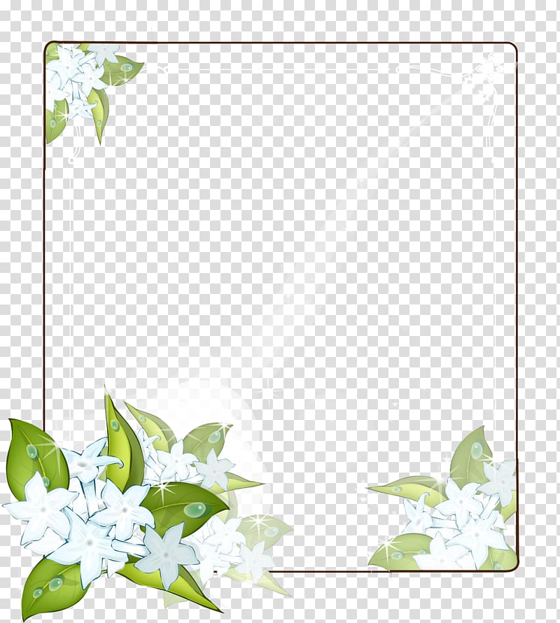 rectangular white petaled flowers frame panel illustration, Cape jasmine Flower Frames, floral frame transparent background PNG clipart