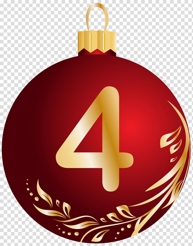 red and gold bauble art, Christmas Ball , Christmas Ball Number Four transparent background PNG clipart