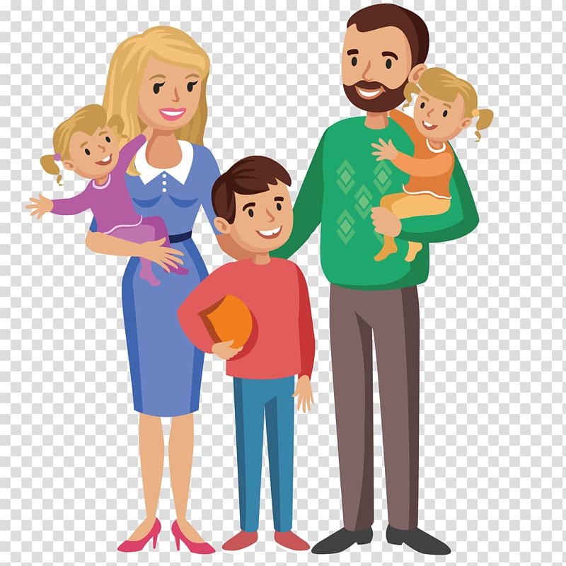 man and woman with three offsprings illustration, Family Parent Illustration, Happy family transparent background PNG clipart