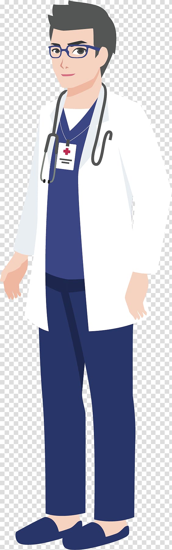 man wearing white long-sleeved top, blue pants, and stethoscope illustration, Cartoon Physician Illustration, University doctor transparent background PNG clipart