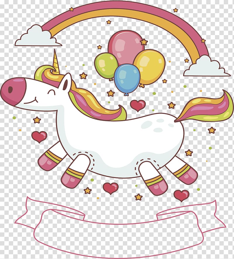 white and pink rainbow unicorn with balloon , Lovely Unicorn cover transparent background PNG clipart