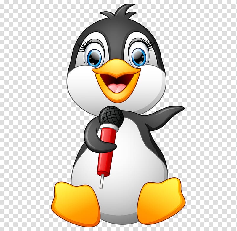 Penguin Bird Cartoon , cartoon hand painted cute singing microphone penguin transparent background PNG clipart