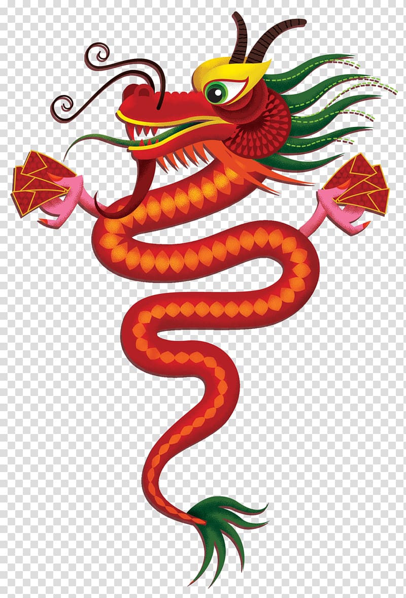 Chinese dragon Huashu , Red cartoon Chinese dragon decorative pattern transparent background PNG clipart