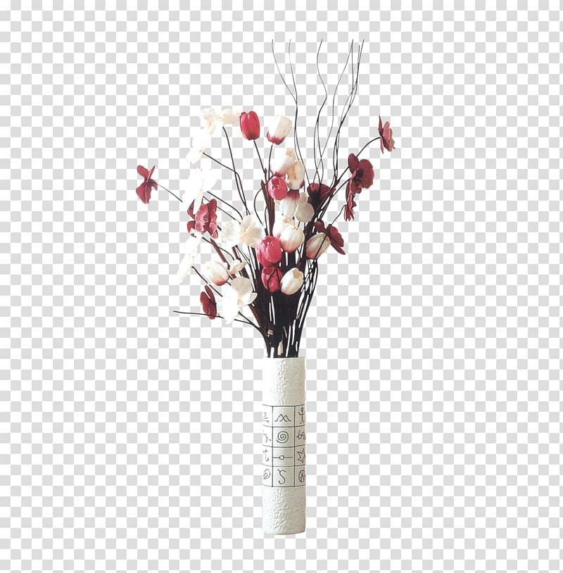 white and red petaled flowers in white ceramic vase, Table Vase Chair Throne Living room, Home Decoration transparent background PNG clipart