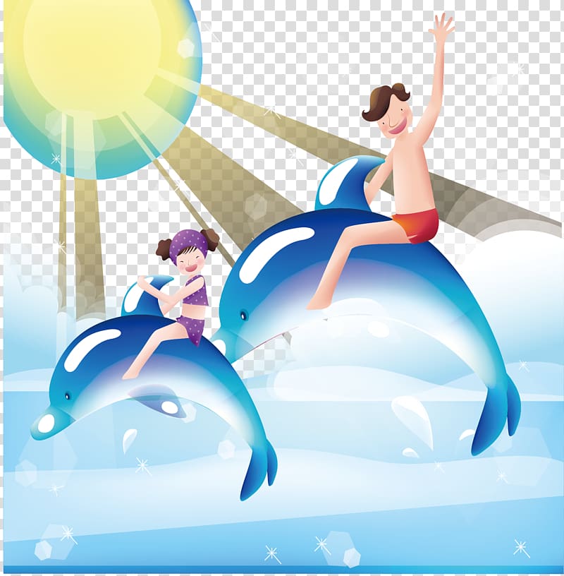 South Korea Child Cartoon Illustration, Child riding a dolphin transparent background PNG clipart