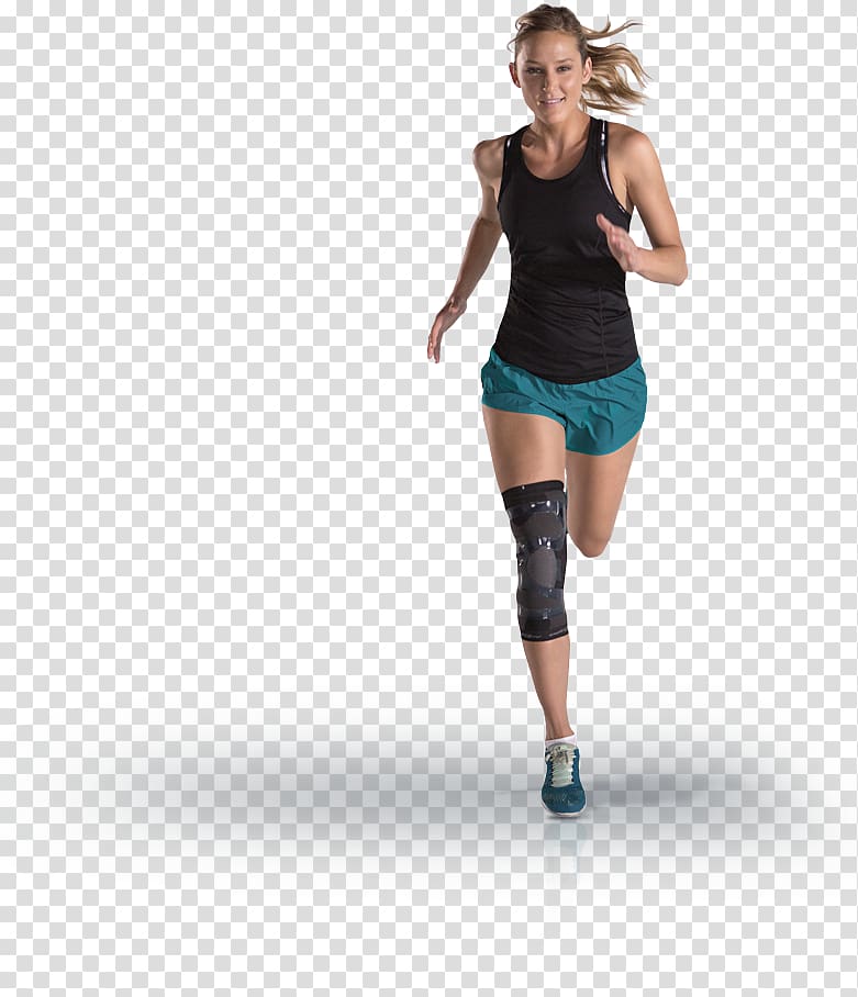 woman in black tank top running, Knee pain Knee pad Joint Human leg, runner transparent background PNG clipart