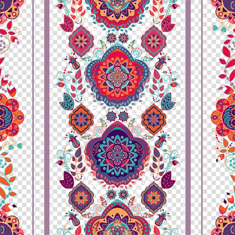 multicolored floral fractal art illustration, Textile Embroidery Euclidean , Exquisite national carpet pattern transparent background PNG clipart