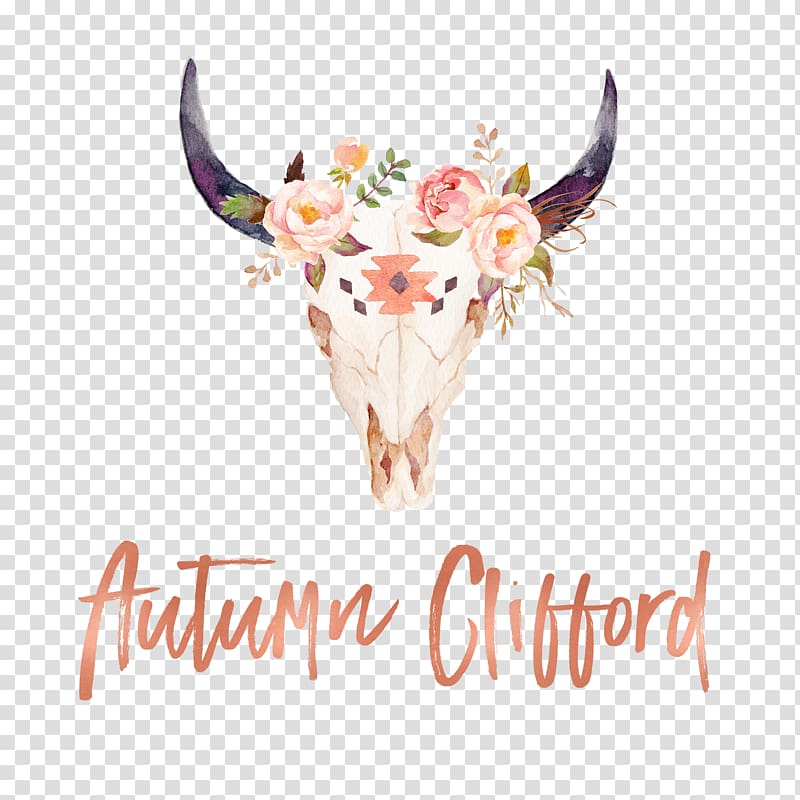 Texas Longhorn Bull Wall decal Skull Watercolor painting, bull transparent background PNG clipart