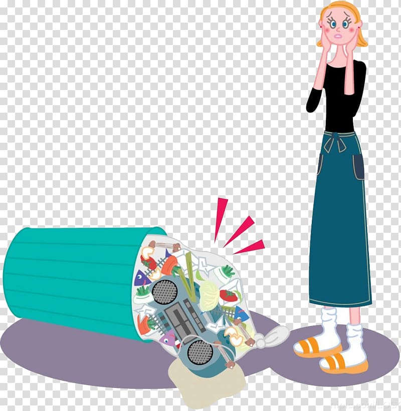 Cartoon Illustration, Blue trash can transparent background PNG clipart