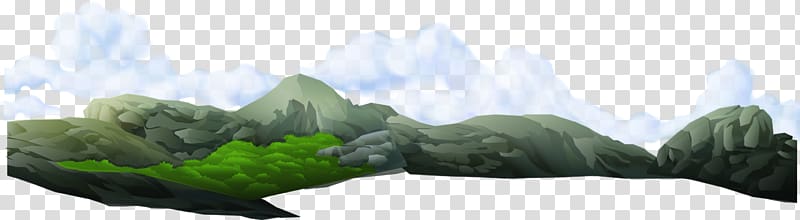 green mountain illustration, Tree, Distant mountains and clouds material transparent background PNG clipart