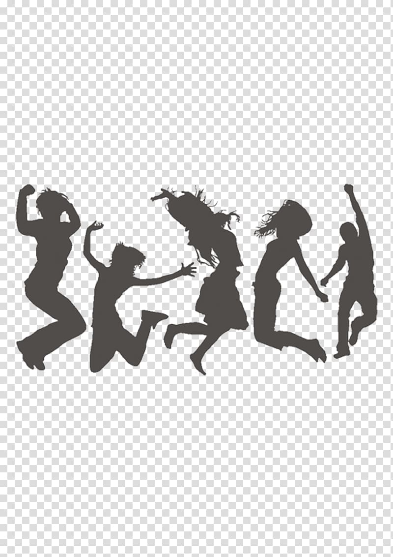 five silhouette jumped people , Silhouette Jumping Dance , Silhouette figures transparent background PNG clipart