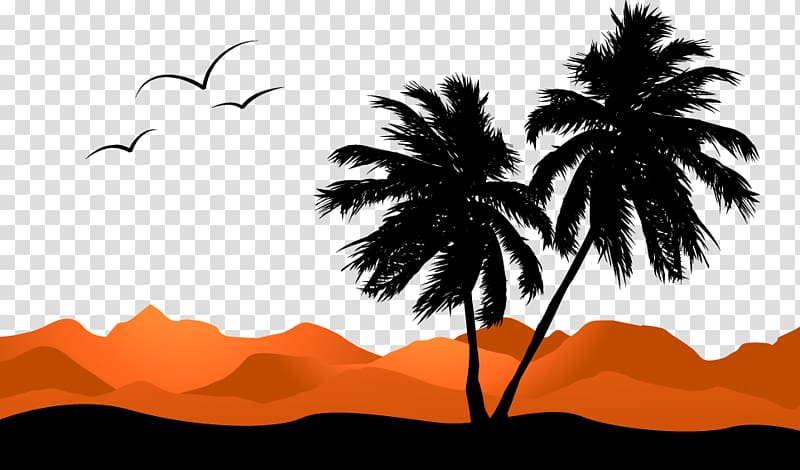 silhouette of coconut trees illustration \, Puerto Rico Fajita Guacamole Coconut, Cartoon flat silhouette mountain tree transparent background PNG clipart
