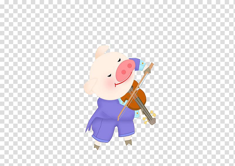 Domestic pig Cartoon Illustration, Violin pig transparent background PNG clipart