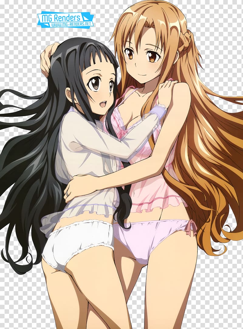 Two female anime character hugging , Asuna Kirito Anime Sword Art Online  Hentai, asuna transparent background PNG clipart | HiClipart