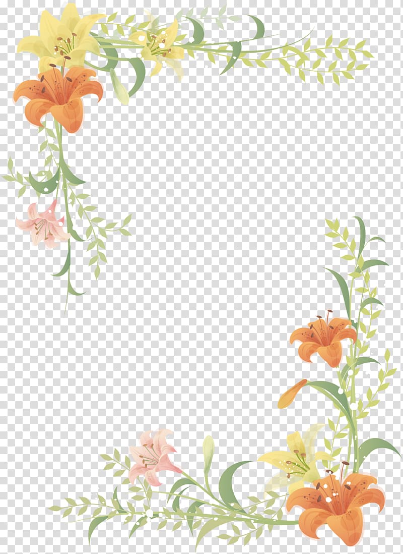 orange flowers illustration, Floral design Flower frame, Hand-painted flowers border transparent background PNG clipart