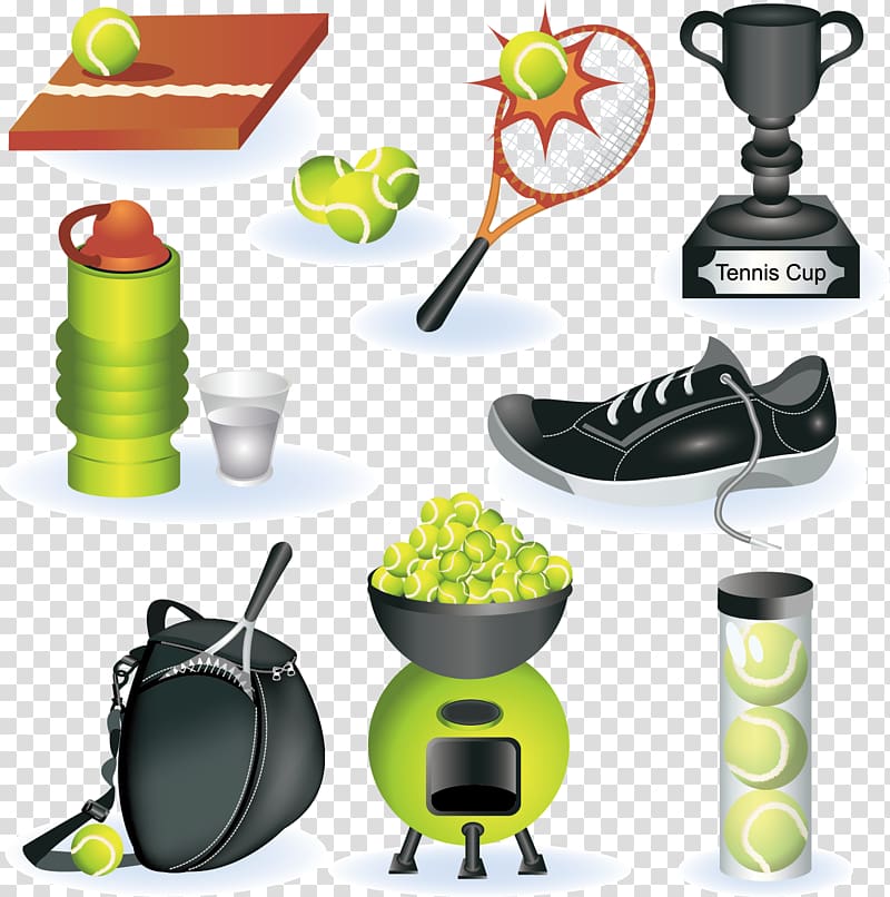 Tennis ball Sports equipment Racket, Cartoon tennis design elements material transparent background PNG clipart