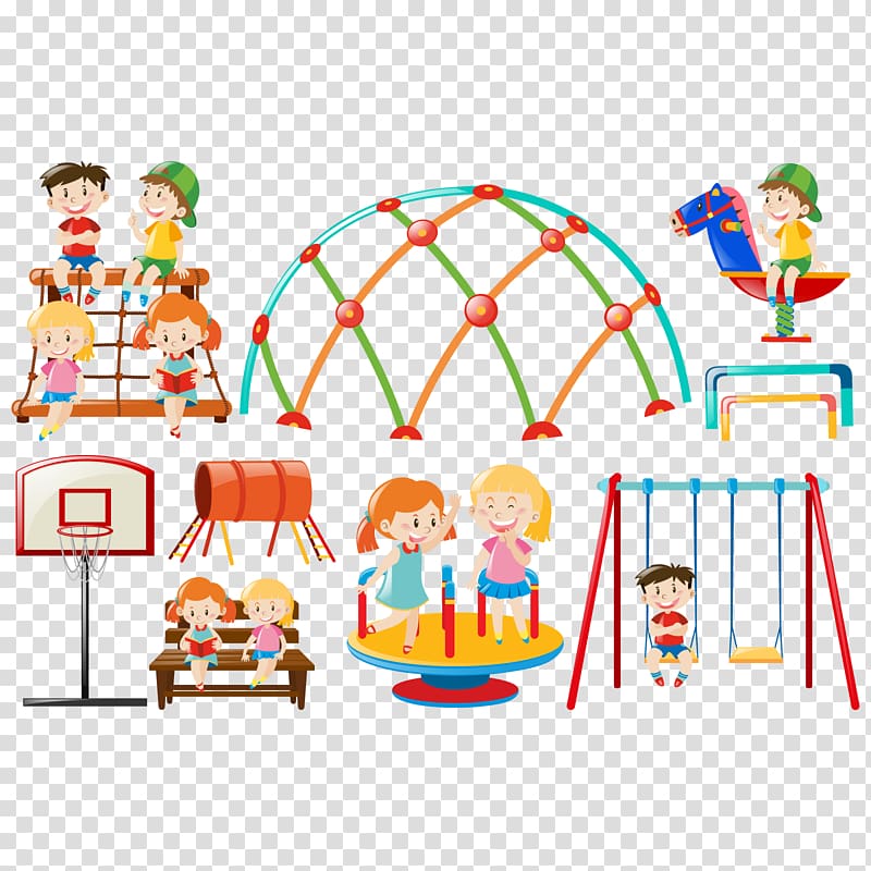 children playing on playground illustration, Euclidean Park Adobe Illustrator Illustration, play kids transparent background PNG clipart