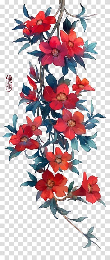 Watercolor painting Icon, Antiquity beautiful watercolor illustration, red petaled flower illustration transparent background PNG clipart