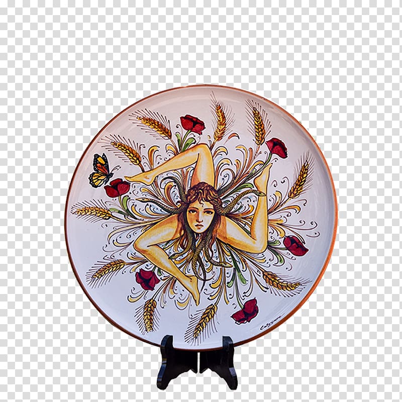 Plate Ceramica di Caltagirone Trinacria Centrepiece, Plate transparent background PNG clipart
