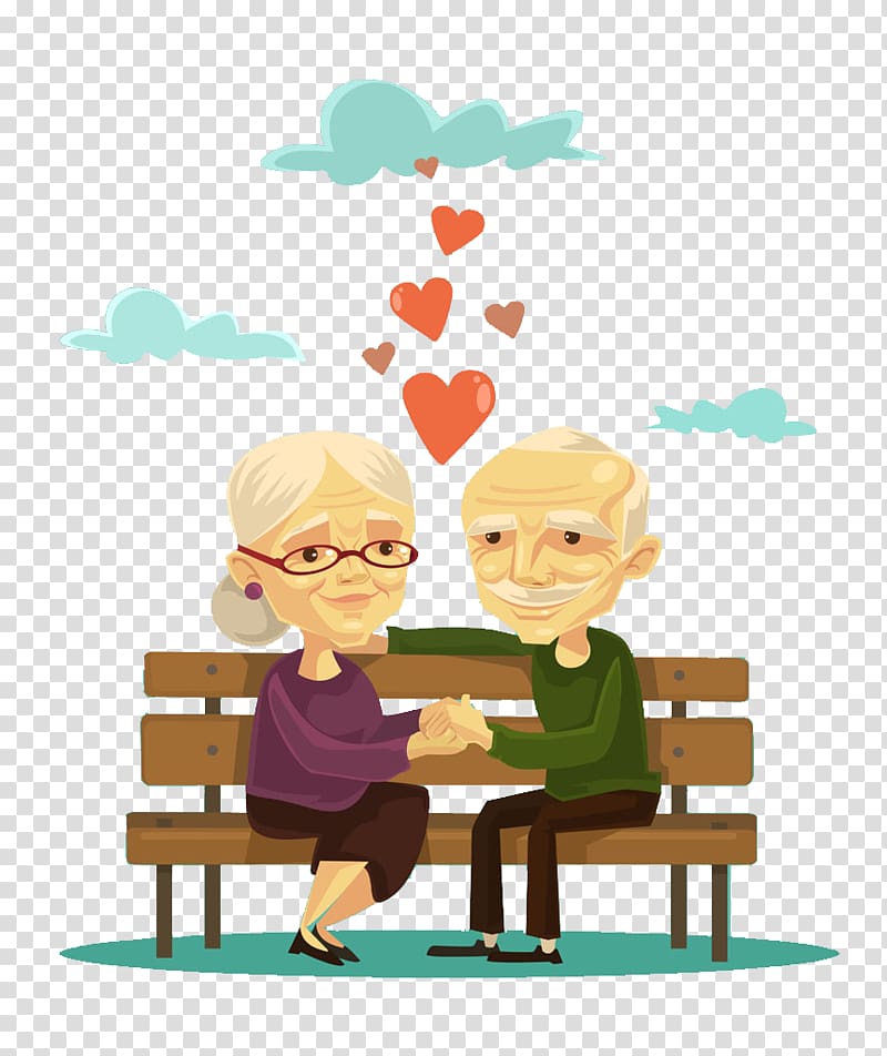 old couple cartoon on bench