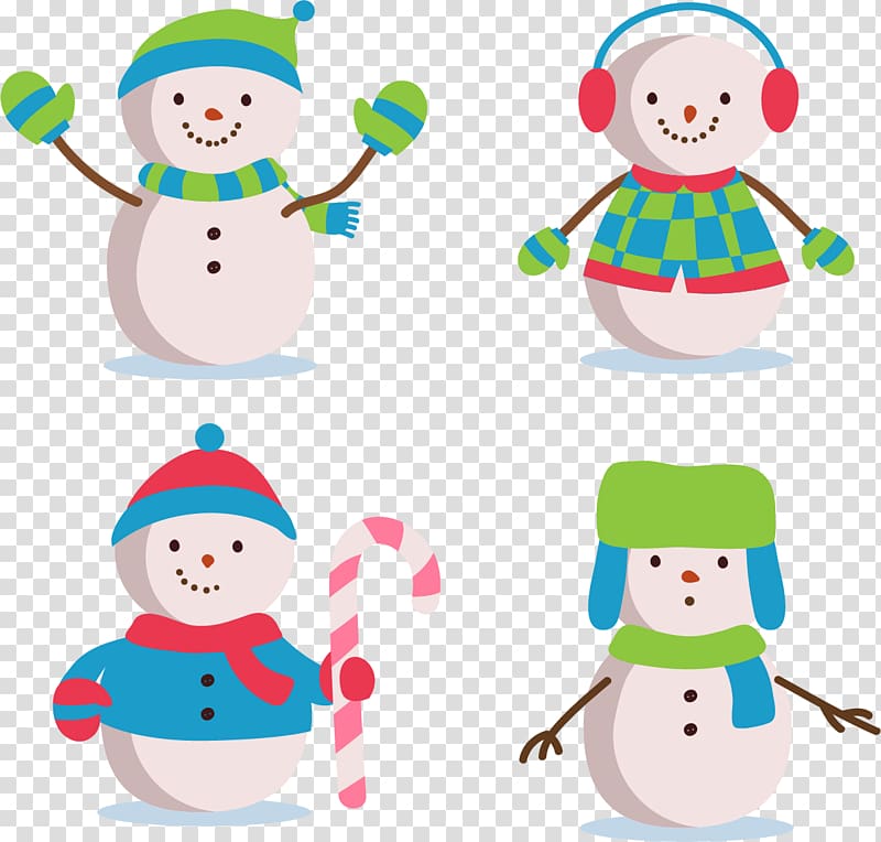 Snowman , Four creative cute winter snowman transparent background PNG clipart