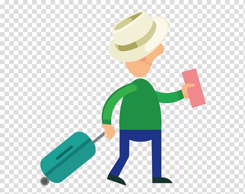 Travel Tourism Cartoon Suitcase, Hat luggage to the airport people transparent background PNG clipart