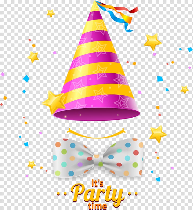 pink and yellow party hat with bow illustration, Party hat Birthday, birthday hats transparent background PNG clipart