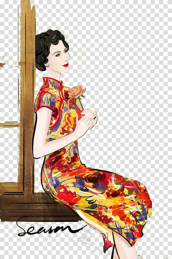 Cheongsam Illustration, Robes Women transparent background PNG clipart