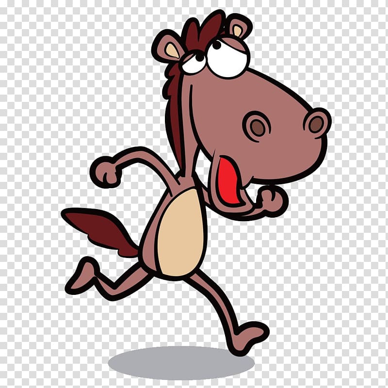 Horse Cartoon Illustration, Running a little donkey transparent background PNG clipart