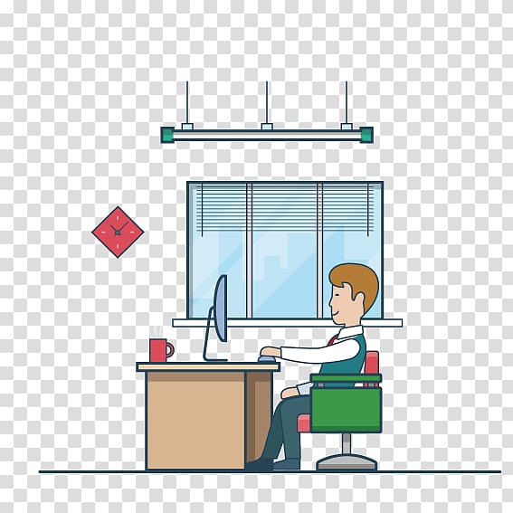 Desktop computer Office, Man sitting in front of computer office transparent background PNG clipart