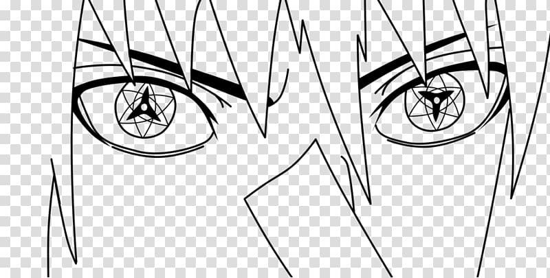 Line art Sasuke Uchiha Drawing Anime Naruto, Anime, angle, white, face png