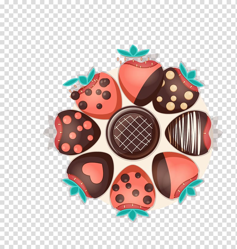Chocolate cake Bonbon Strawberry Chocolate syrup, color small strawberry wreath transparent background PNG clipart