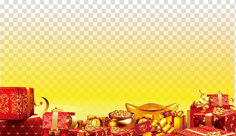 Chinese New Year Poster Chinese zodiac New Years Day Lunar New Year, Chinese New Year gift gold shading element transparent background PNG clipart