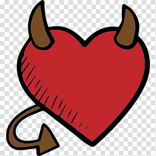 red heart with horn and tail , Devil Heart , devil transparent background PNG clipart