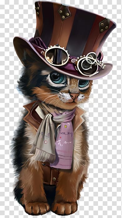 mad cat , Black cat Steampunk Kitten, Steampunk Animal transparent background PNG clipart