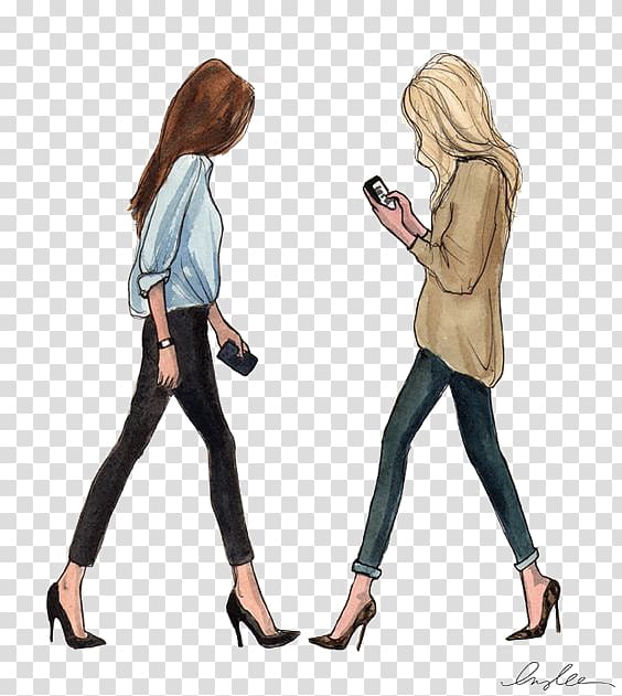 two girls walking illustration, Fashion illustration Drawing Girl Illustration, Street beat girls transparent background PNG clipart