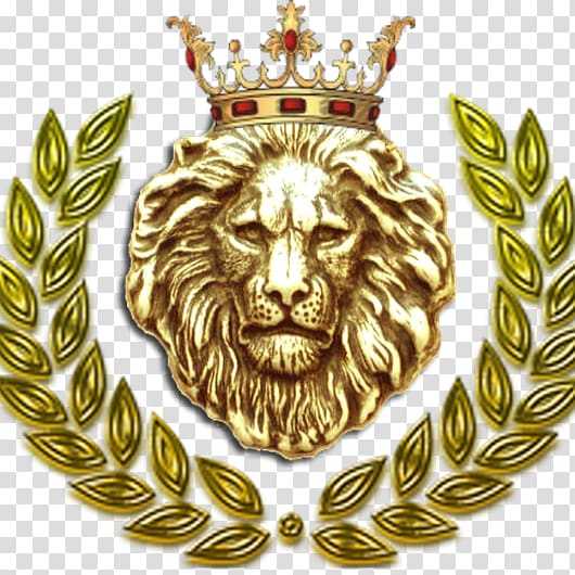 Lion head bust with crown decor, Laurel wreath Crown Golden Lion Gym ...